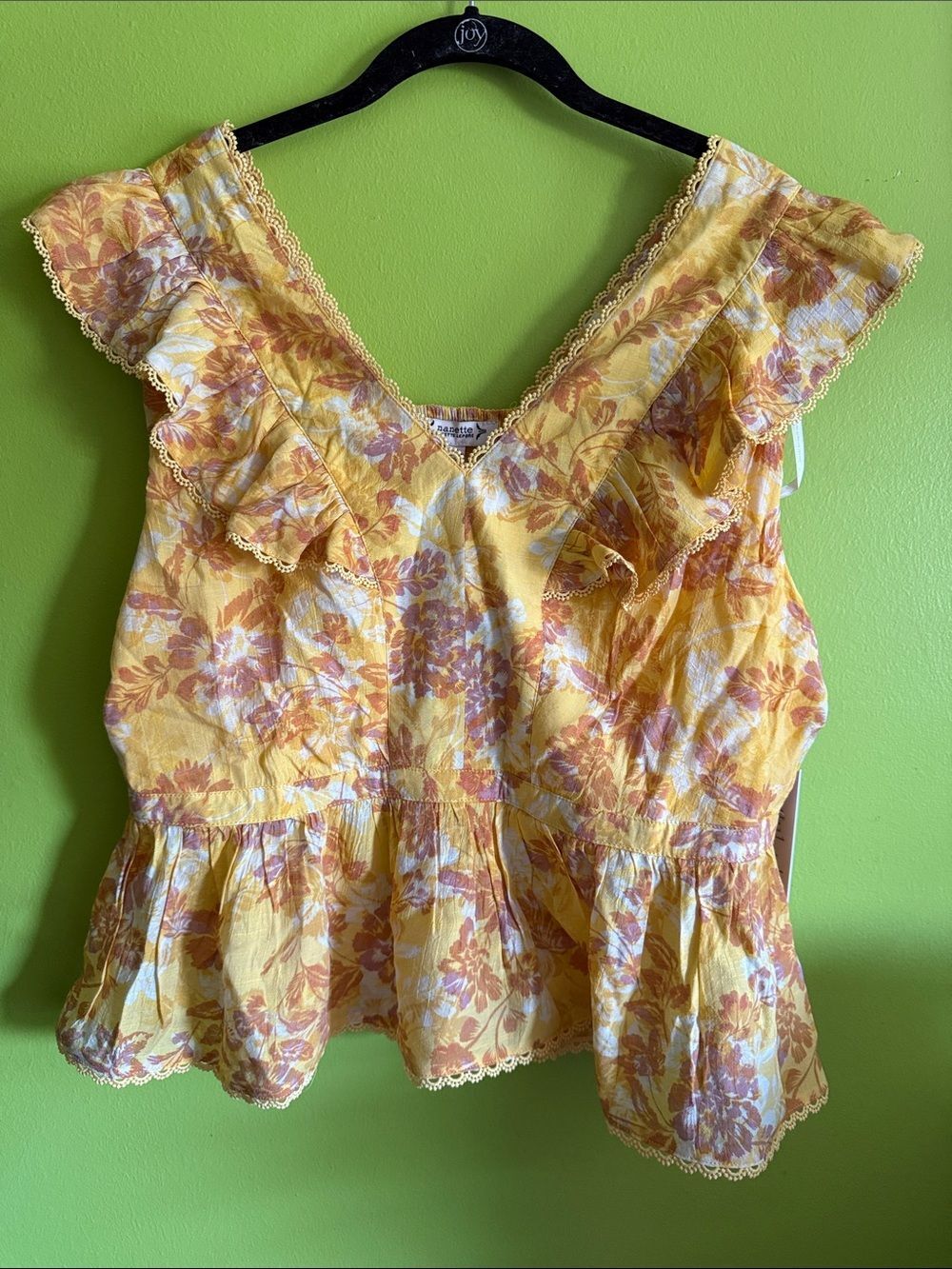 NWT Nanette Lepore Yellow & Orange Floral Coquette Top Shirt Blouse Size XL
